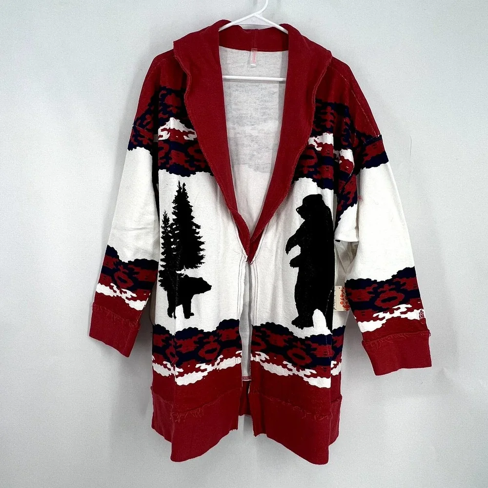 FREE PEOPLE MOVEMENT Size XS Southwestern Bear Print Novelty Towel Robe - Picture 2 of 5